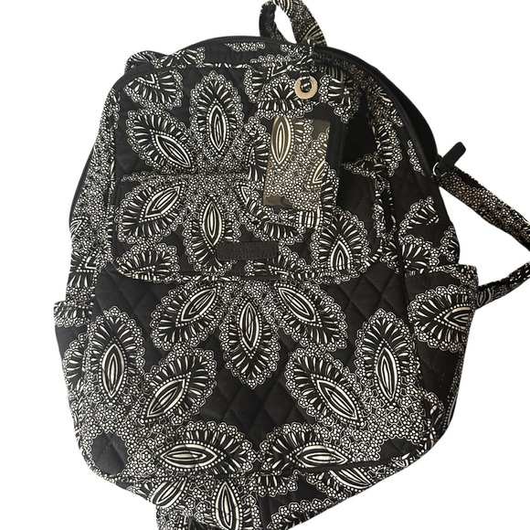 Vera Bradley Stylish Black and White Backpack with coordinating ID Tag - Picture 1 of 11